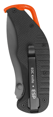 Folding EDC knife EK-BO-01 for everyday carry (black handle, orange tip)